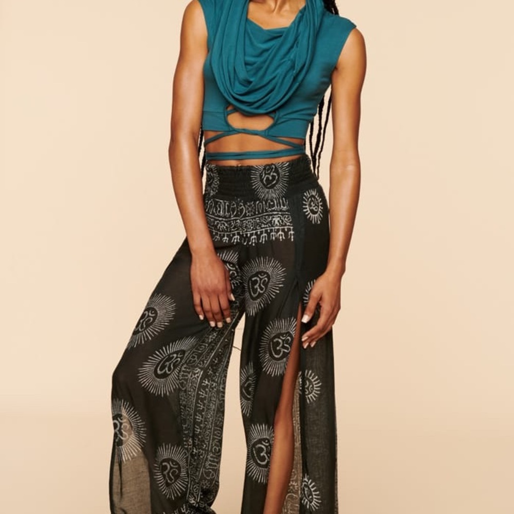 Earthbound Om Faux Wrap Black and White Wide Leg Pants